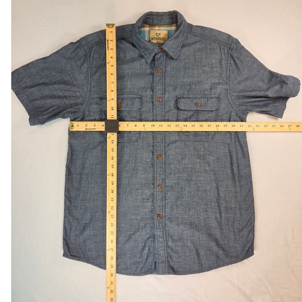 Outdoor Life Men Lined Dark Blue Button Down Collared Short Sleeve Shirt L - Picture 4 of 8